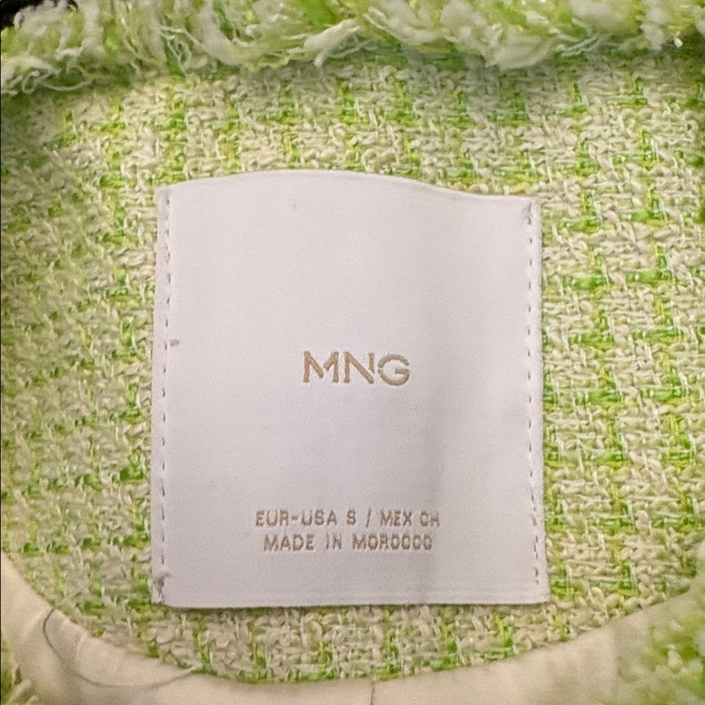Mango MNG Tweed Preppy Boho Spring Summer Classic Blazer Jacket Lime Green - Sm - Picture 5 of 6